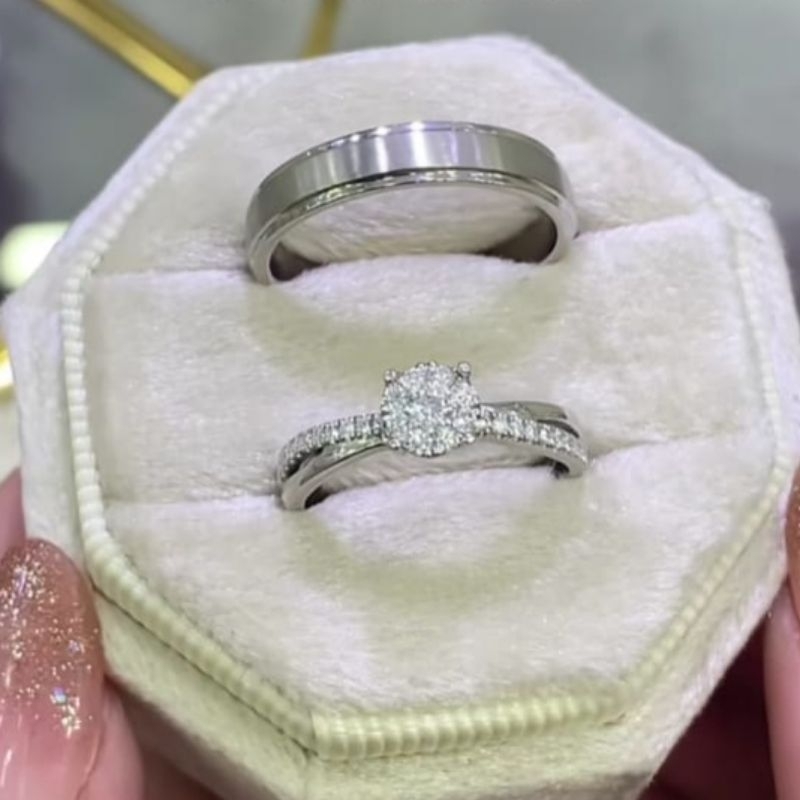 Cincin Pernikahan Lamaran Emas 10% Dan Perak Wedding Ring Free Box Cincin & Free Ukir Nama