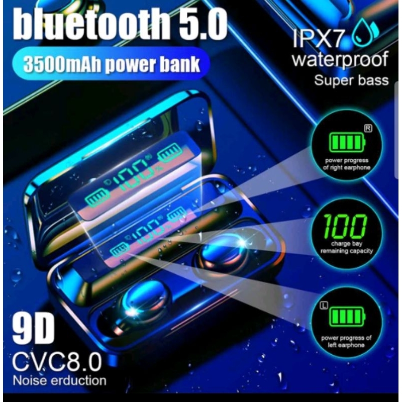 Z F9 Headset Bluetooth 3500mah Power Bank TWS with Mic 9D Bass Stereo Handset Water Proof