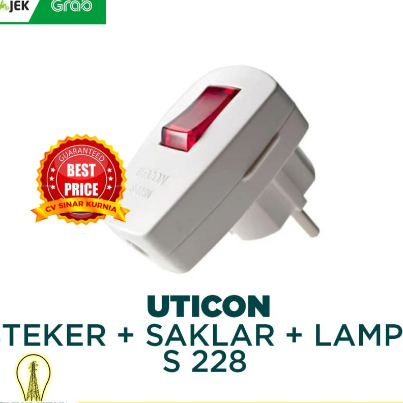 Uticon Steker Saklar Lampu S-228 Plug with Neon S228 ASLI UTICON