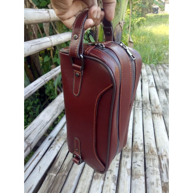Tas kulit kembung wrn merah maron produk tanggulangin