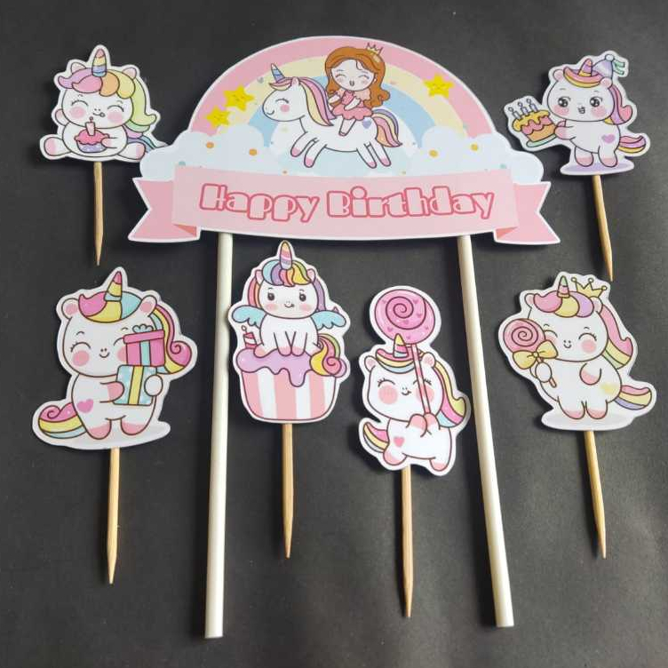 topper kuda unicorn hiasan kue happy birthday