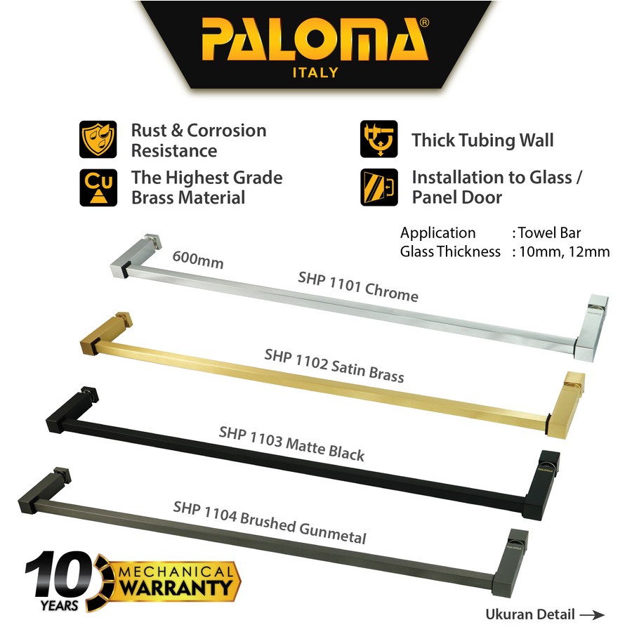 PALOMA Pull Handle Gagang Tarikan Pintu Kaca Kamar Mandi Shower SHP 11