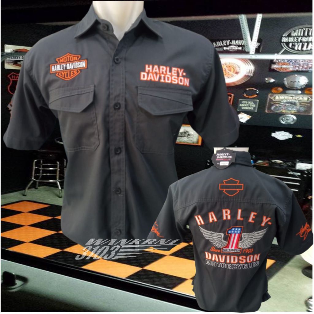 Kemeja Harley Davidson Original dark grey Art 962