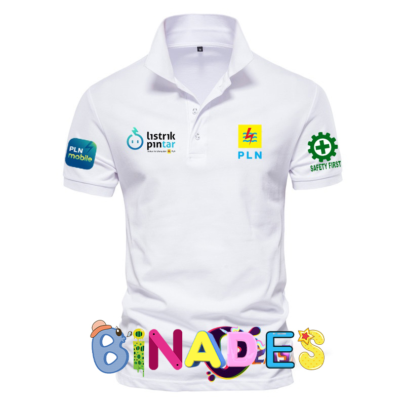 KAOS baju kerah model polo LISTRIK PINTAR Depan LOGO PLN - BAJU PLN MOBILE dan logo safety first - B
