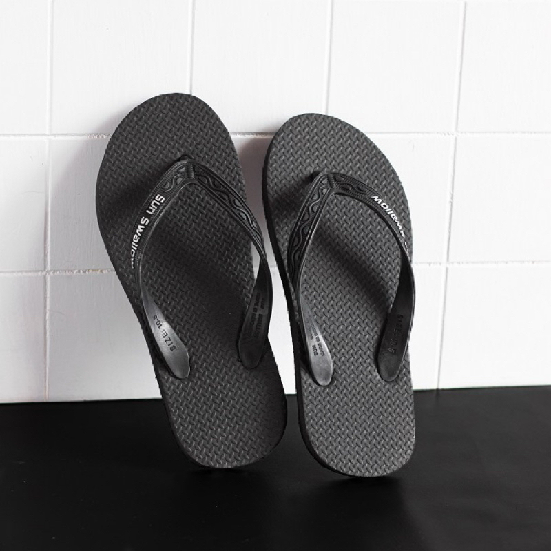 Sandal Sun Swallow Black Hitam Polos Jumbo
