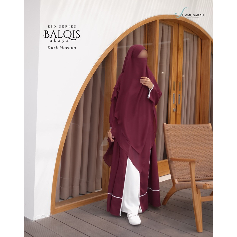UMMU SARAH-Balqis series set Abaya+FK warna Dark Maroon