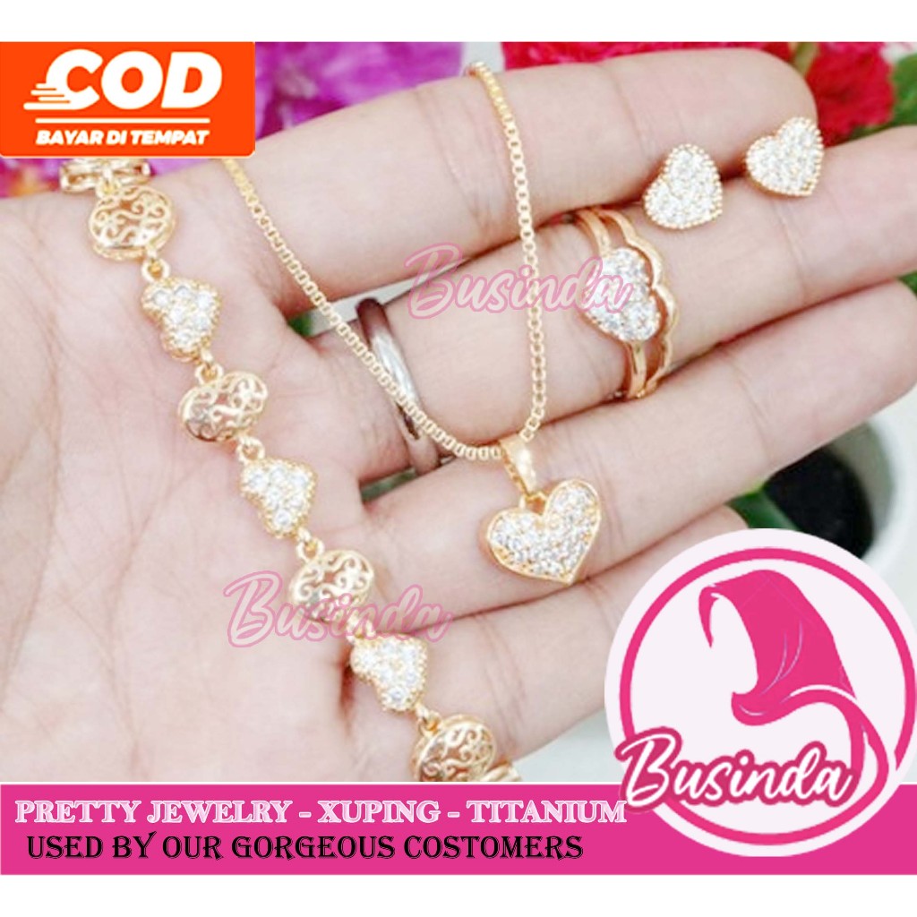 4IN1 1Set Perhiasan Kalung + Cincin + Gelang + Anting Emas Perhiasan Import Anti Karat Xuping