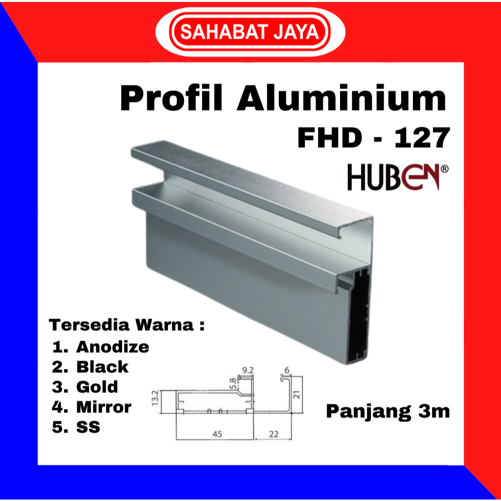 HUBEN Profil Frame Handle Alumunium Aluminium FHD 127 FHD127 FHD-127