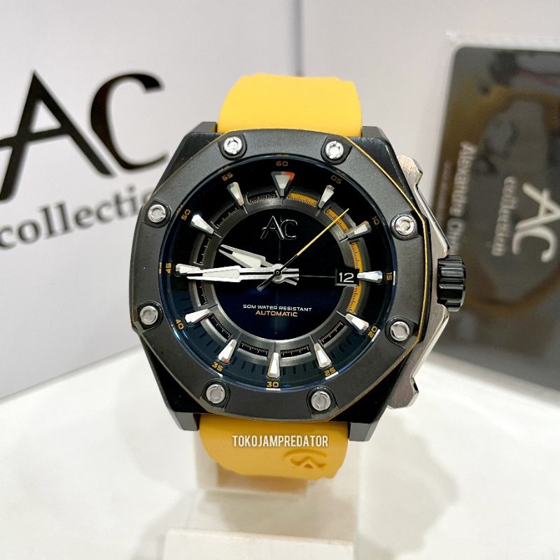 JAM TANGAN PRIA ALEXANDRE CHRISTIE AC9601 YELLOW BLACK ORIGINAL
