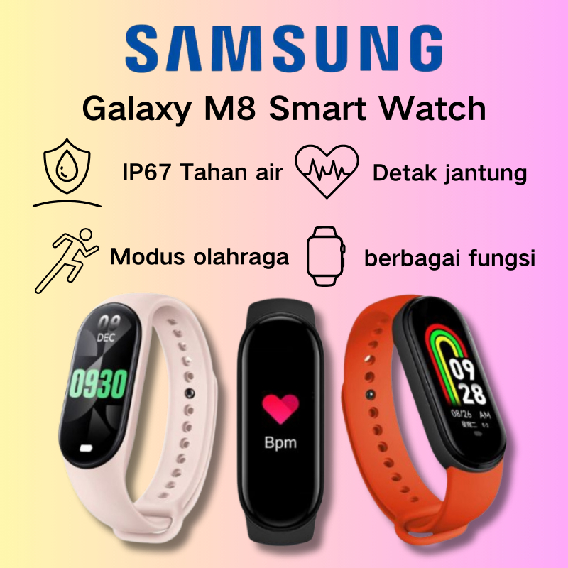 【100% Original 3 years Garansi】Samsung Smartwatch M8 Bluetooth IP68 Waterproof Touch Screen Smartband Bracelet Play Music Sport Health Tracker Blood Pressure Monitoring Jam Tangan Pria Jam Jam Tangan Couple