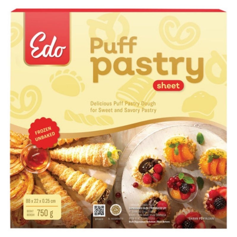 

Edo Puff Pastry Sheet / Kulit Pastry Frozen / Adonan Roti Siap Panggang | Berat Bersih 750gr