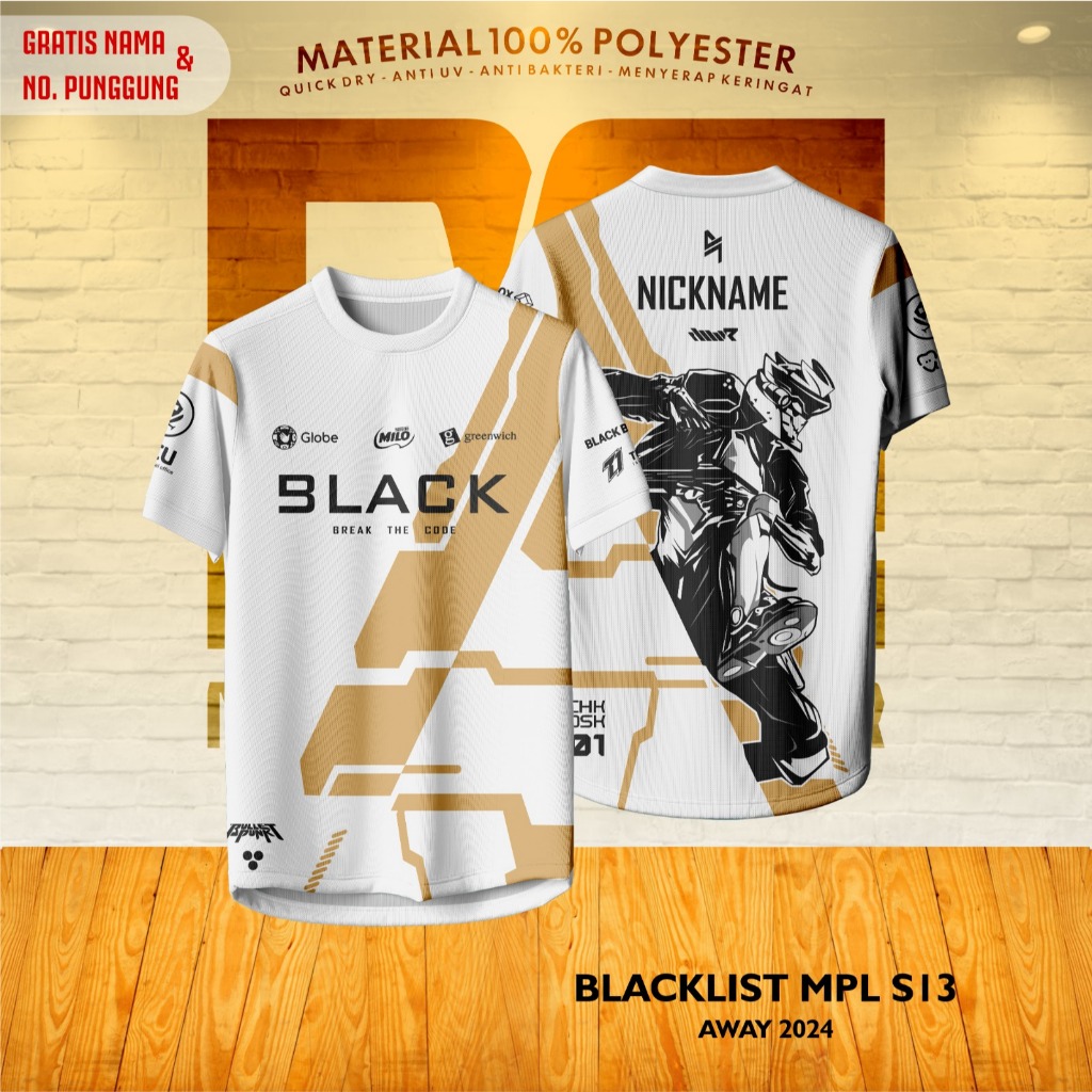 Jersey Kaos Baju Atasan SUPORTER BLACKLIST AWAY PUTIH ESPORTS MPL S13 2024 Free NickName