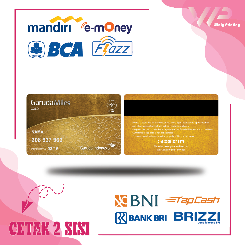 KARTU EMONEY DEBIT KREDIT GARUDAMILES GOLD  MANDIRI FLAZZ BCA GEN 2 BNI TAPCASH BRIZZI BRI - 2 SISI