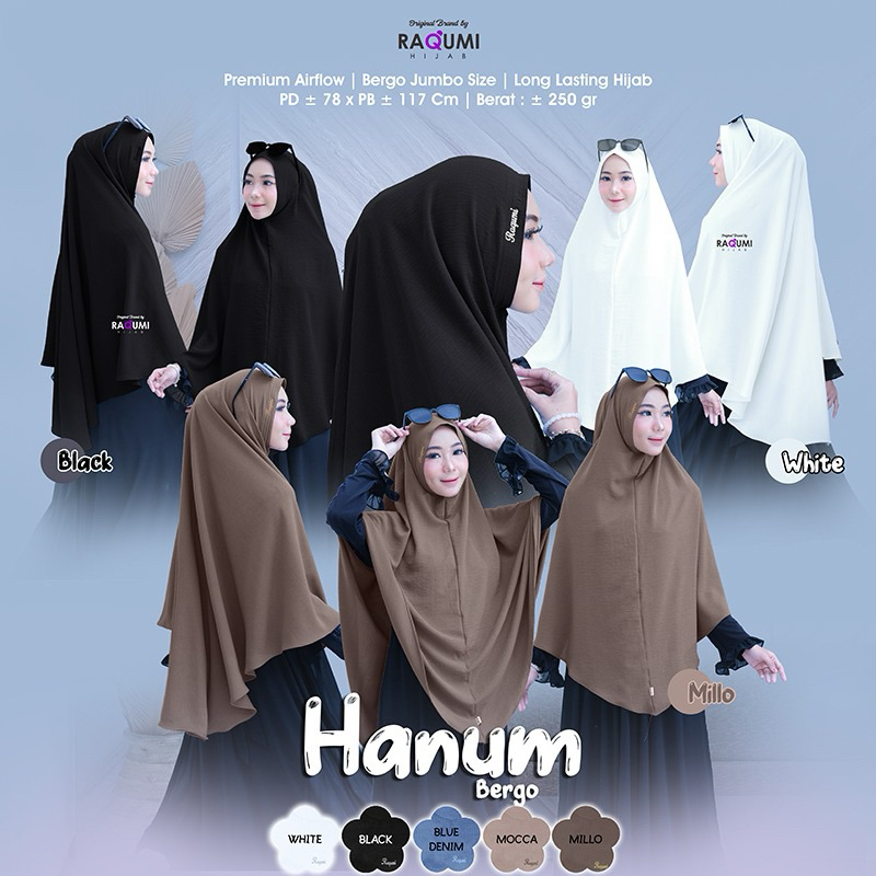 Hanum Bergo Original Raqumi Hijab Wanita Hijab Premium Airflow Bergo Raqumi Bergo Jumbo Size Raqumi 