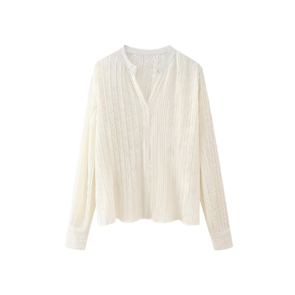 Woman white pleated hemp/ kemeja hemp putih pleated