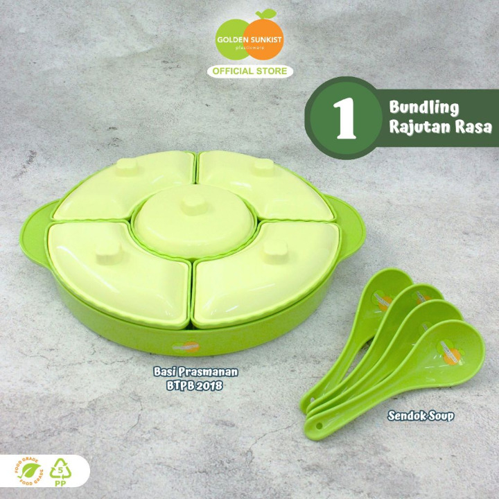 Golden Sunkist Set Basi Prasmanan Bulat BTPB 2018 Dan Sendok Ikan Plastik Kecil Mulya Jaya