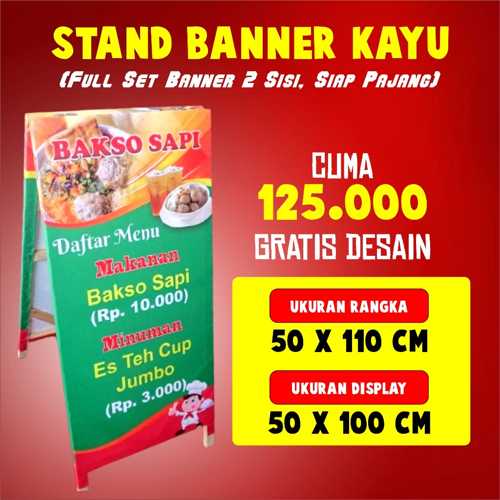 Standing Banner MMT Kayu Ukuran 50 x 100 cm