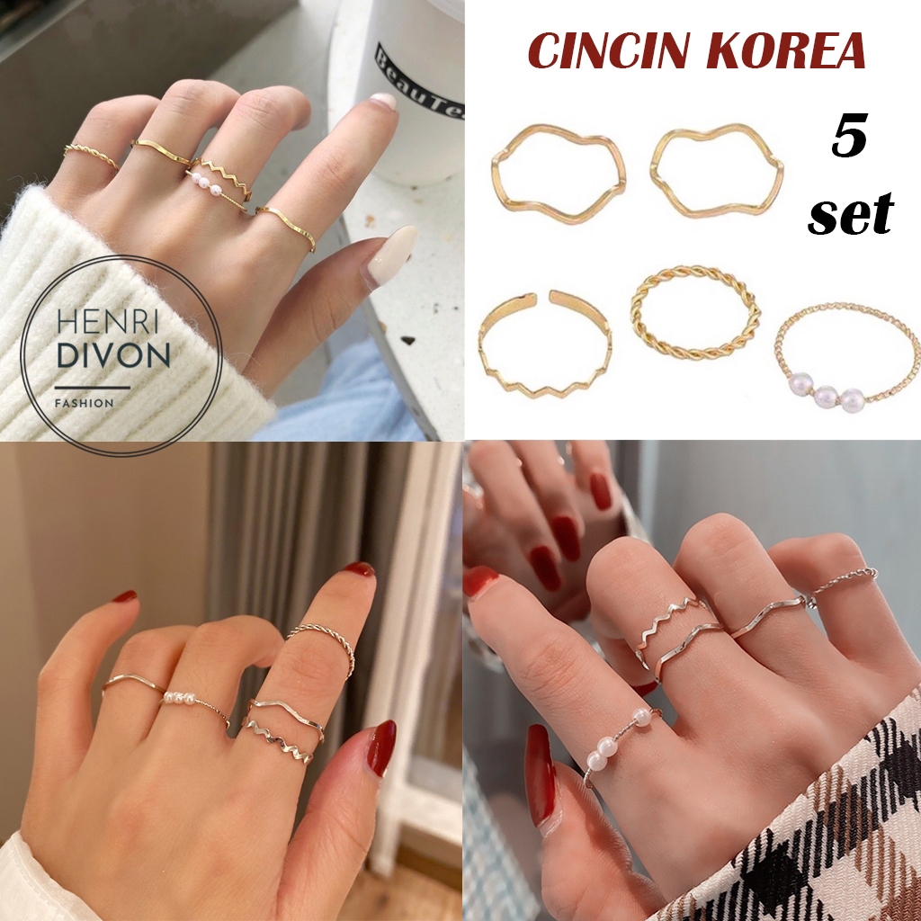 Cincin Wanita 5pcs Set Fashion Korea Ring Cantik Model Tipis Aksesoris