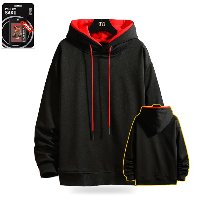 HOODIE POLOS OVERSIZE (M-6XL) (HITAM MERAH) JAKET POLOS JUMBO