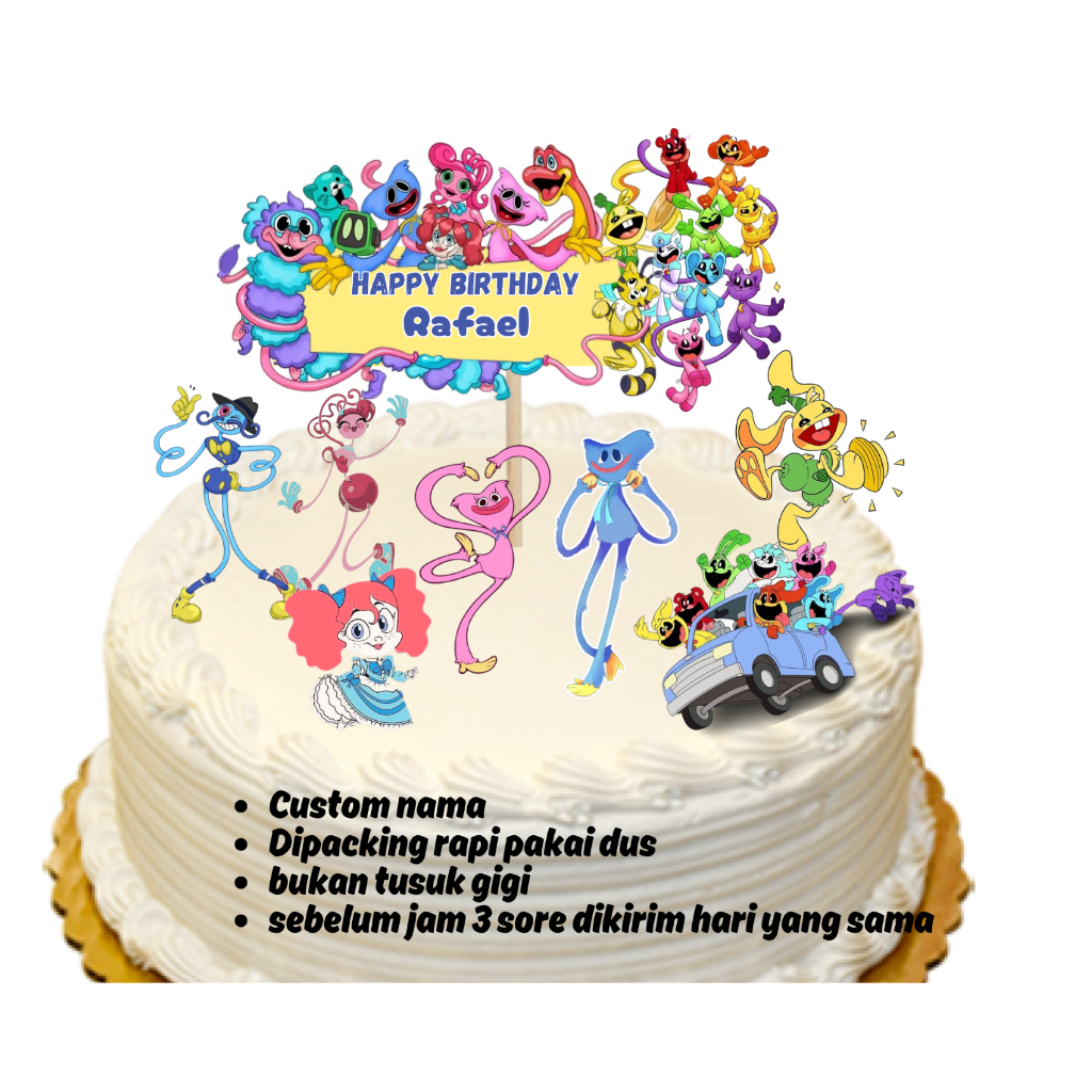 cake topper poppy play time / huggy wuggy / hiasan kue happy birthday