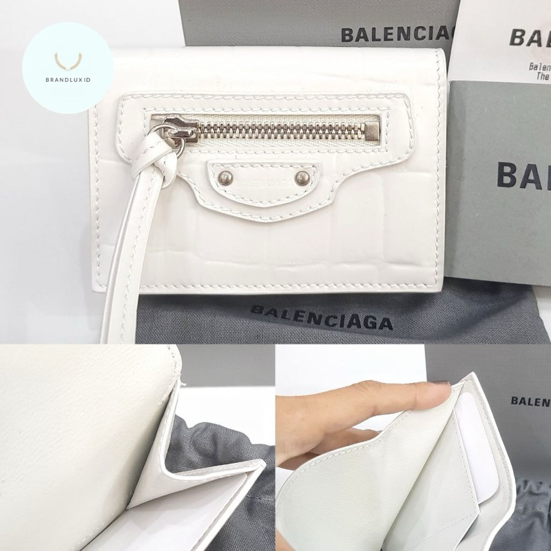 Balenciaga trifold mini Wallet croco white shw