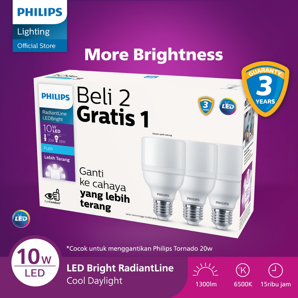 Philips Lampu Multipack Radiantline LED Bright 10W 6500K 230V Putih