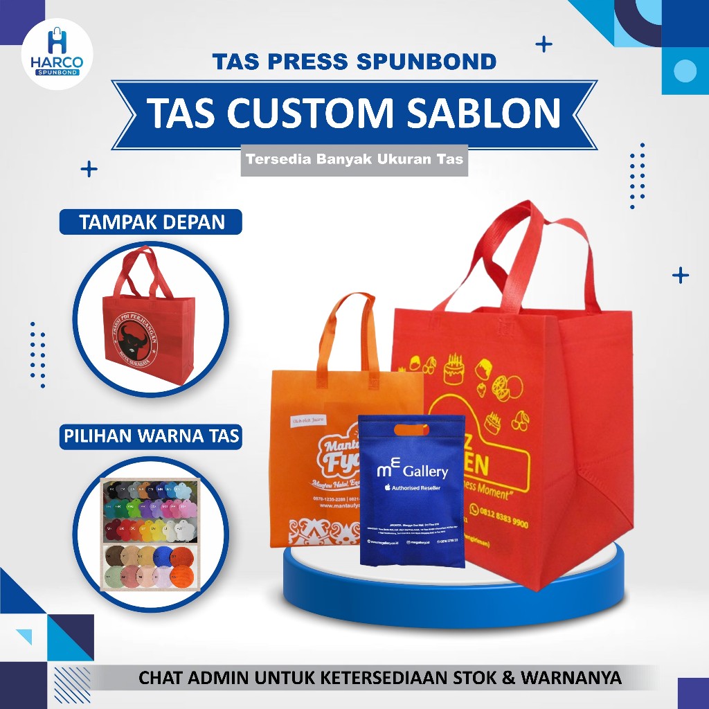 

Tambahan Biaya Custom Tas Spunbond | Tas Spunbond Custom Sablon | Jasa Cetak Tas Custom Spunbond