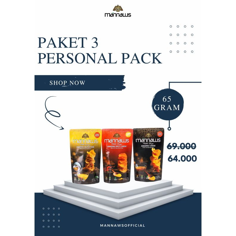 

paket hemat 3 personal pack | kentang premium manna wassalwa | mannaws potato chips