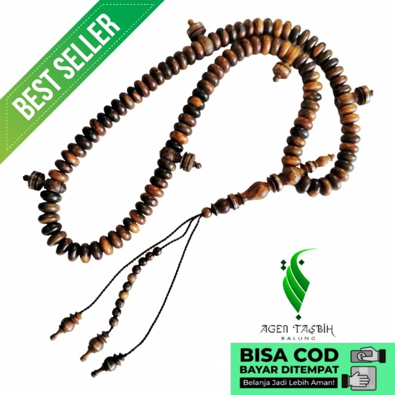 Tasbih Tijani Kayu Gaharu motif Pipih size 14mm×6mm Wangi Asli