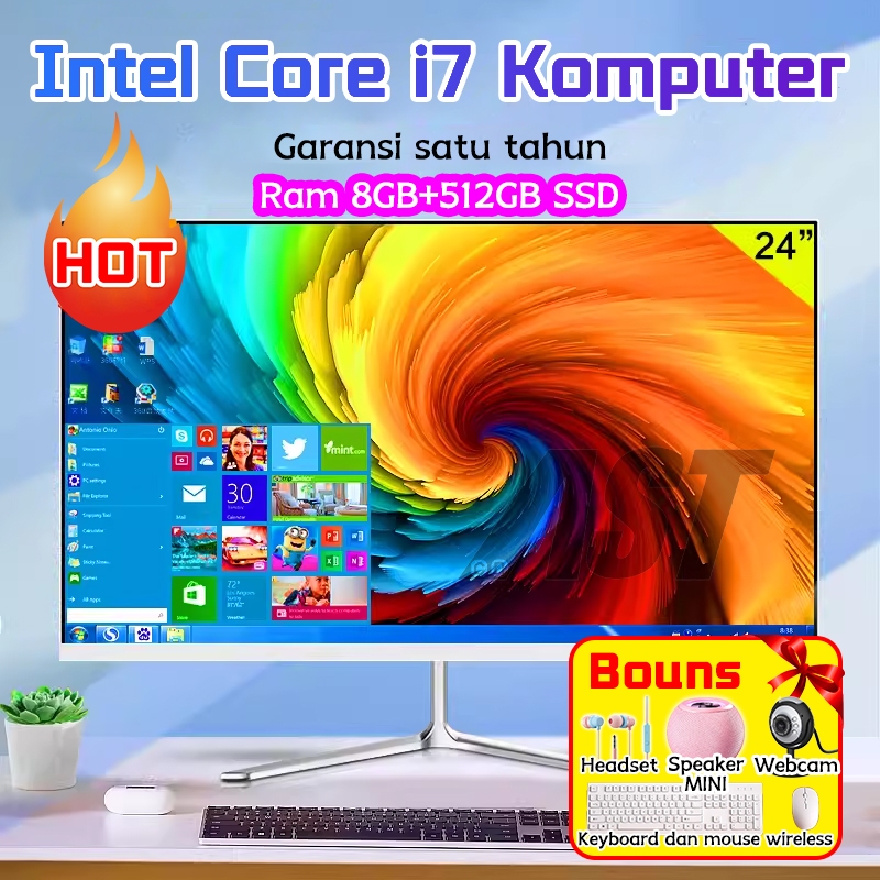 AST Komputer all-in-one PC core i5/i7,pc baru,22''/24'',Ram 8G+512GB SSD,gaming Windows 10+office-24