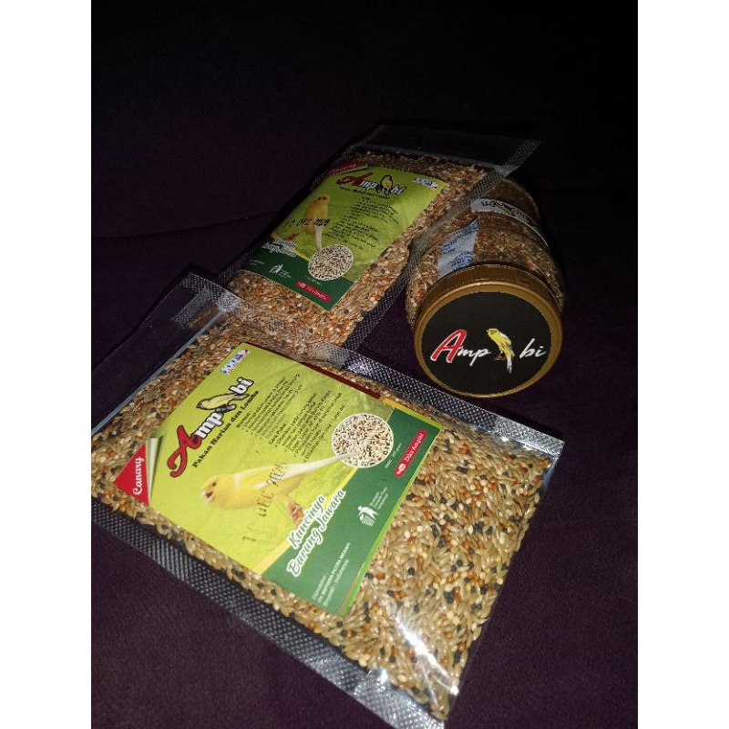 PAKAN BURUNG KENARI AMPIBI & AMPIBI OB ( 1 PAKET/2pcs Pakan Ampibi & 1 botol Ampibi OB )