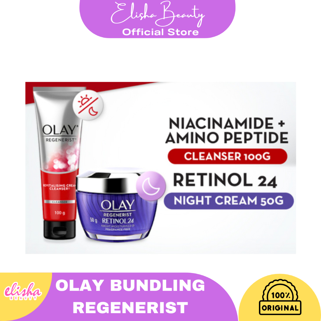 [BUNDLING] Olay Retinol Set Krim Pelembab Malam & Sabun Muka Regenerist Anti Aging Tandem