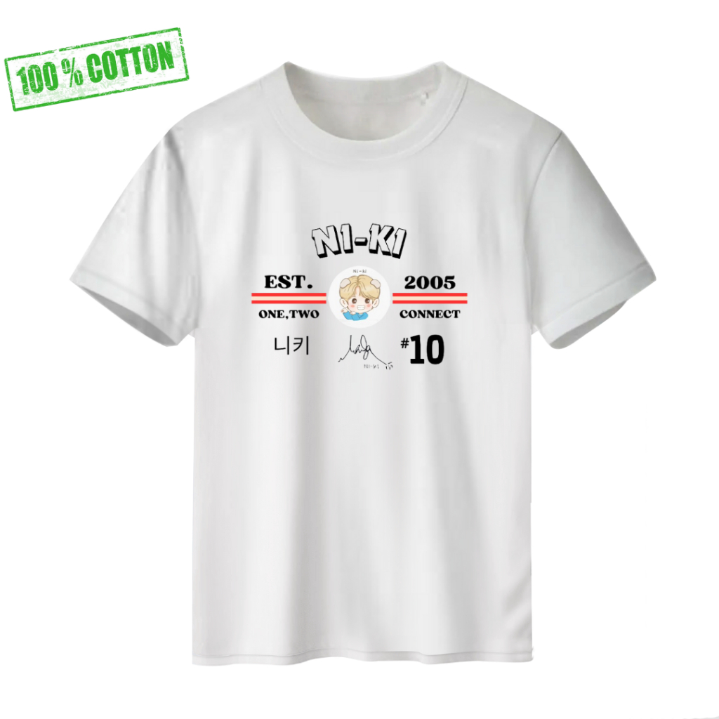 kaos katun en niki connect korea baju distro sablon pakaian atasan premium casual putih