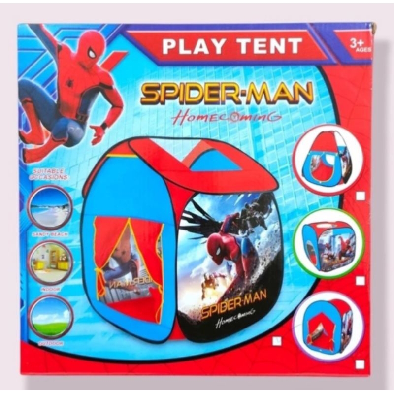 KADO MAINAN OUTDOOR TENDA RUMAH MANDI BOLA PARASUT KECIL GAMBAR SUPERHERO SPIDERMAN MERAH BIRU ANAK 