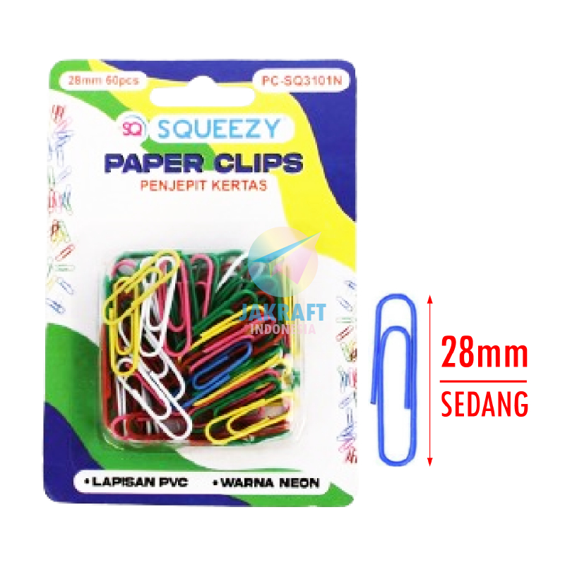 

(60 Pcs) Klip Kertas Oval No.3 Warna Warni Sedang 2.8 Cm SQUEEZY PC-SQ3101N Paper Clips Neon Color Tanggung