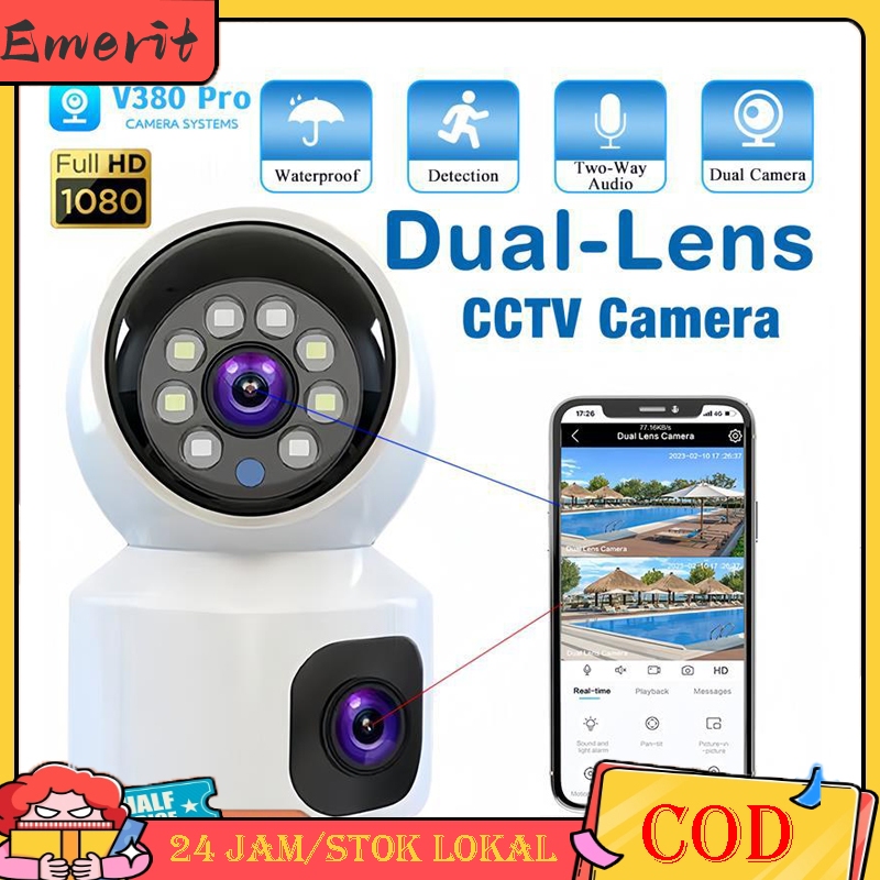 【COD】CCTV V380 Pro Kamera Dual Lens Wifi Mini Waterproof  Tersembunyi CCTV Outdoor Full HD IP Camera 1080P Tanpa Kabel Kamera