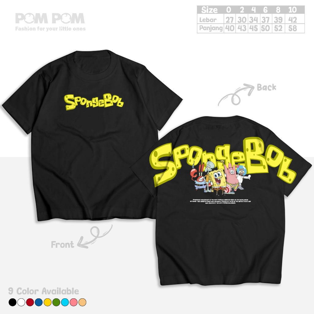 Baju Kaos Anak Spongebob Kartun Usia 0 1 2 3 4 5 6 7 8 9 10 11 Tahun Bahan Cotton | Pakaian Atasan A