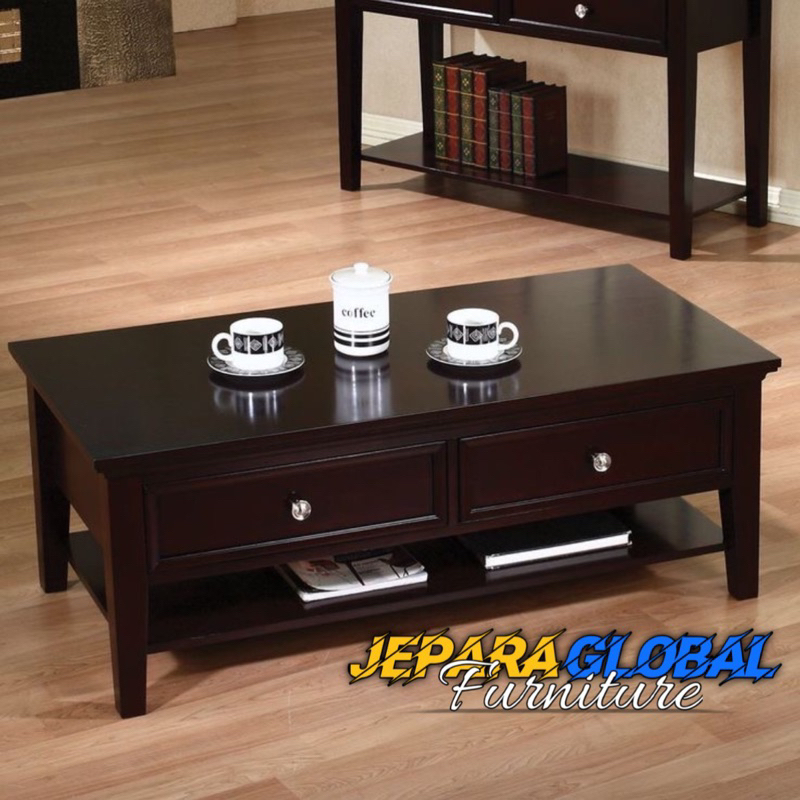 Meja tamu minimalis Jati laci 2 dark brown - coffe table jati ( meja tamu ukir,meja tamu mewah,meja 