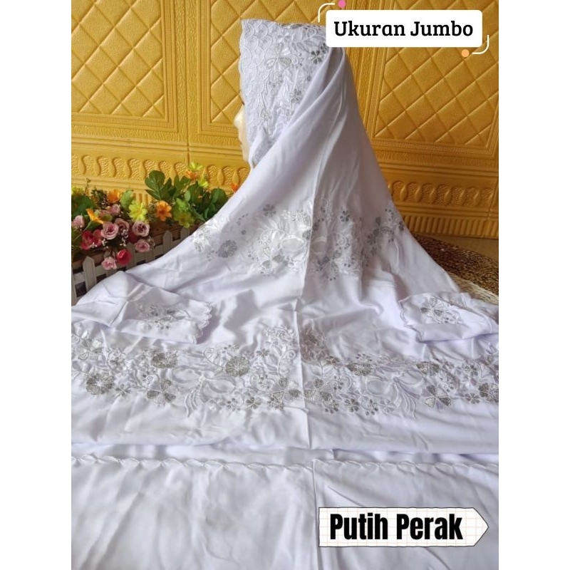 Mukena Dewasa Jumbo Terusan Bordir Putih Mukena Santri