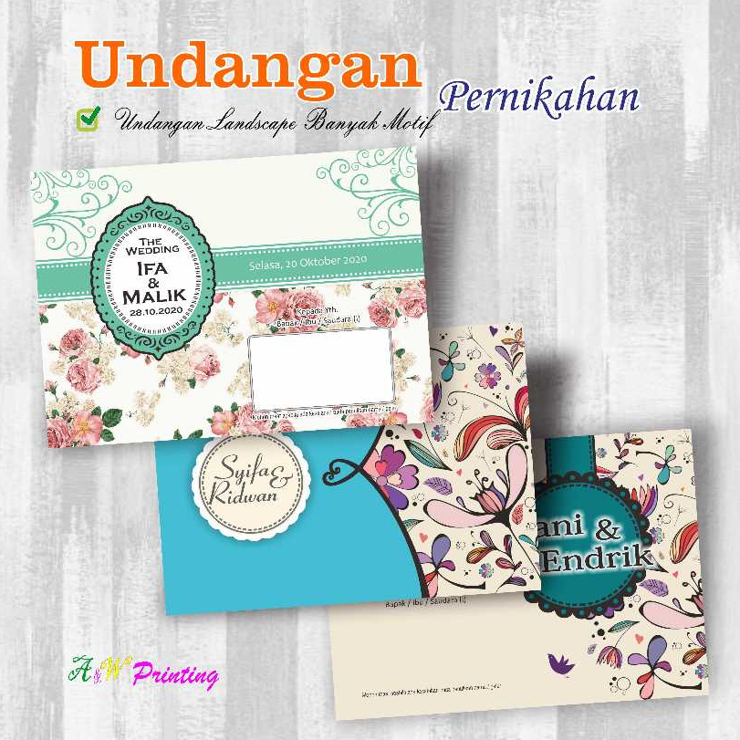 Cetak Undangan Pernikahan Lipat Landscape 3 Pilihan Desain / Motif Murah