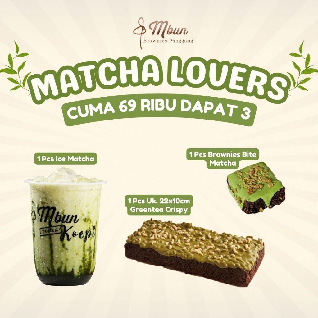 

Paket Bundling - MATCHA LOVERS | Mbun Brownies Panggang | Brownies Melted | Fudgy Brownies | Coklat | Keju | Makanan Ringan