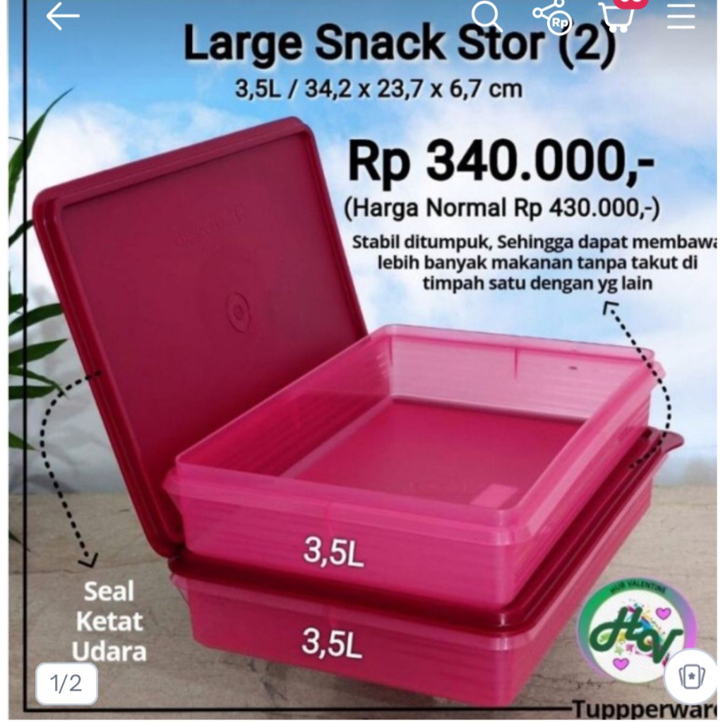 Large Snack Stor Satuan [ Ella Tuppy Tuperware ] Merah Maroon
