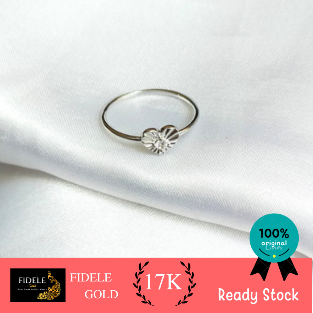 Cincin love hati mata simple emas putih 17k kadar tua 750