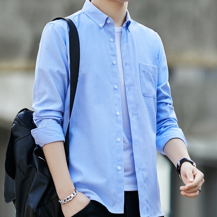 Baju Kemeja Pria Lengan Panjang Polos Sky Blue Hem Biru Langit Bahan Katun Premium