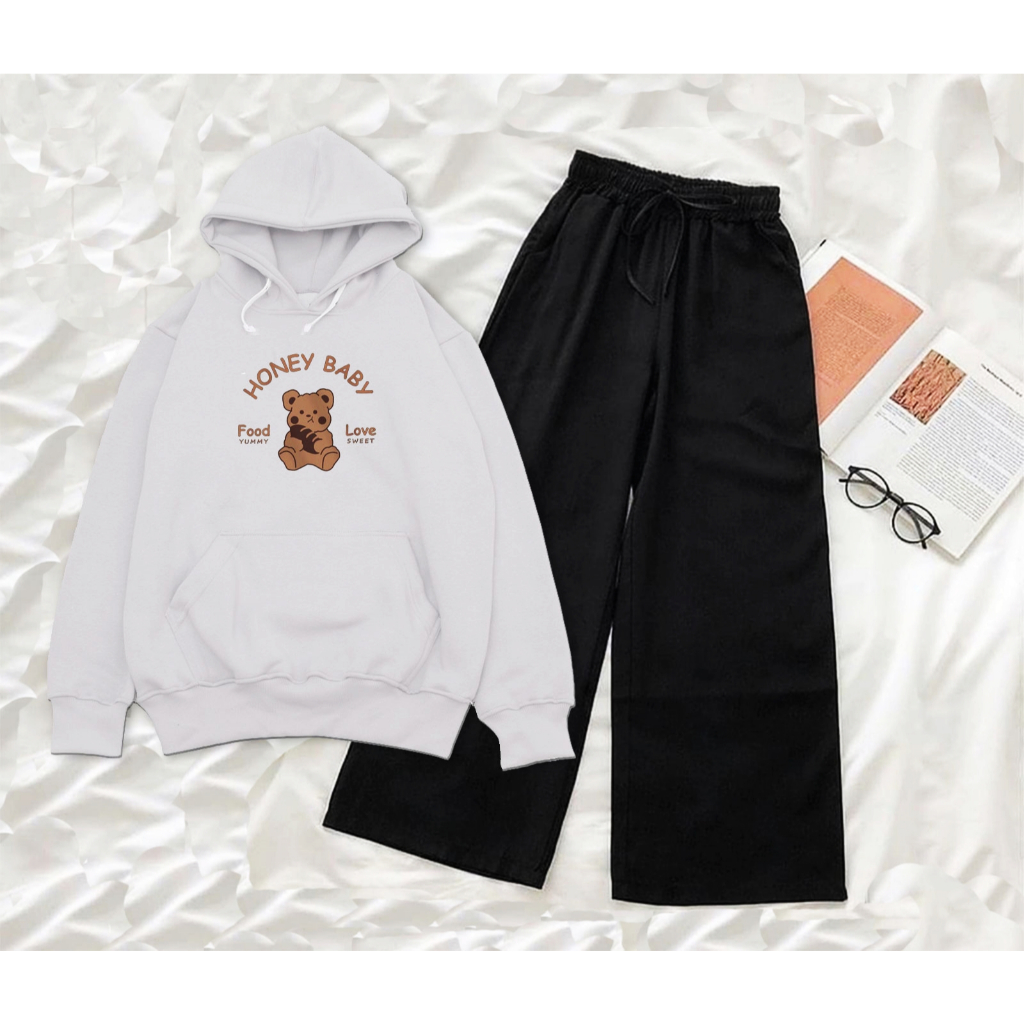 Setelan Sweater Hoodie HONEY BABY Celana Kulot Anak Perempuan Remaja 9-16Tahun COD
