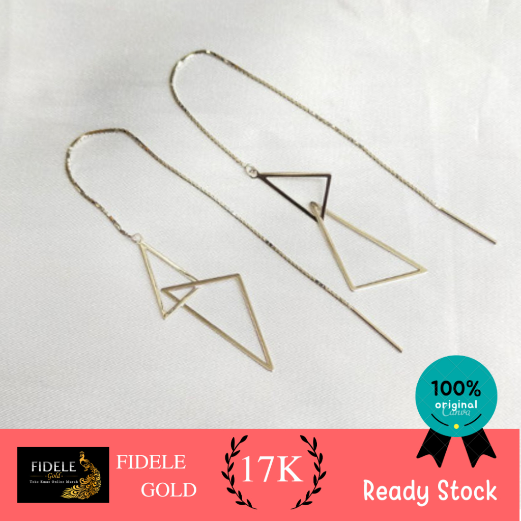 Anting panjang segitiga emas putih 750 17k ubs gold