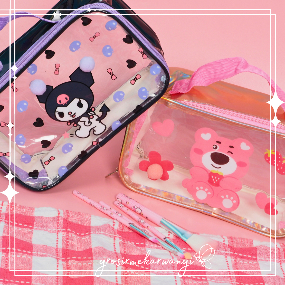 Dompet Serbaguna Tas Tenteng Hologram Transparan Motif Karakter Sanrio Kuromi Lotso Pouch Besar Temp