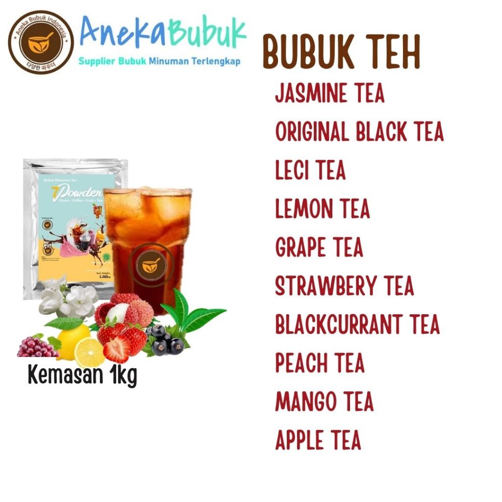 

BUBUK MINUMAN ES TEH 1KG - BUBUK ES TEH RASA -TEH LECY - TEH SOLO - TEH JASMINE - LEMON TEA - APPLE TEA - MANGO TEA