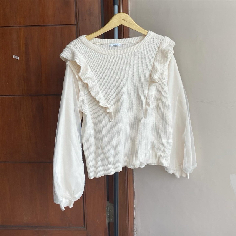 ruffle knit top -rajut ruffle mix tile lengan balon - atasan rajut ruffle not GRL ZARA