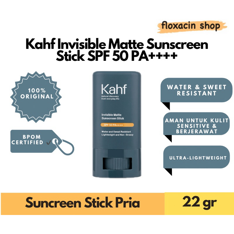 Kahf Invisible Matte Sunscreen Stick SPF 50 PA++++ 22 g / Sunscreen Stick Pria SPF 50 PA++++